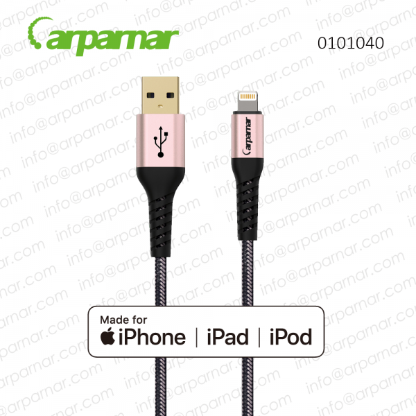 0101040 USB A to Lightning cable with bulletproof reinforcement ROSE