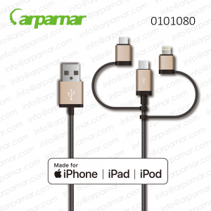 0101080 Arparnar 3in1 Lightning cable with Stainless Steel braiding