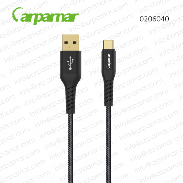 0206040 Arparnar USB A to USB C cable with bulletproof reinforcement BLACK